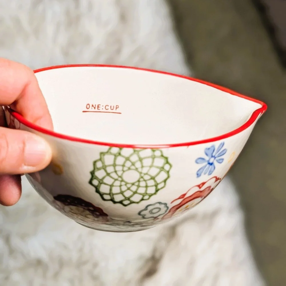 Pier 1 Imports Vibrant Floral Nesting Measuring Cups Stoneware 4 Piece Set